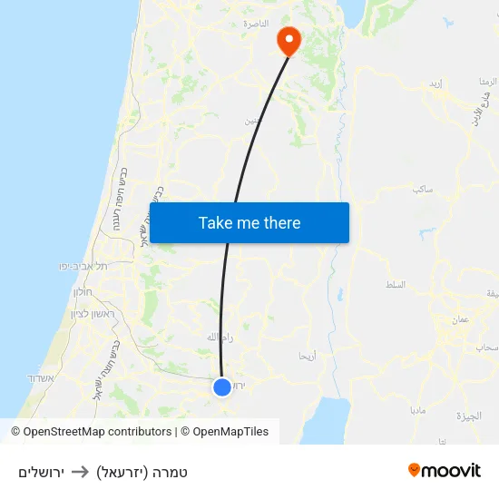 ירושלים to טמרה (יזרעאל) map