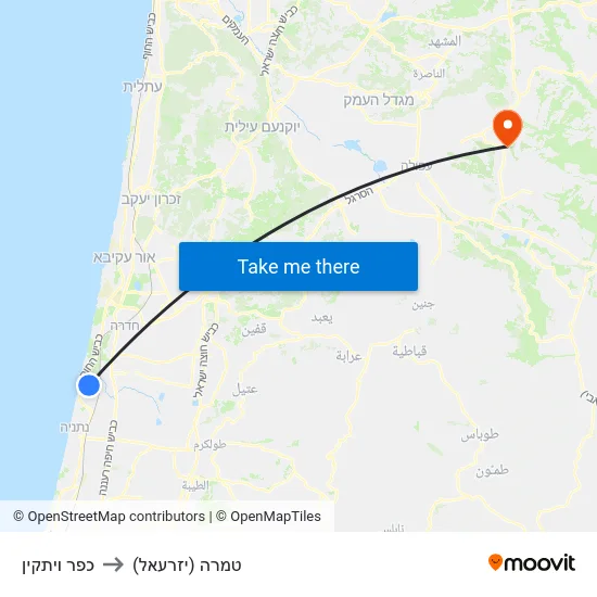 כפר ויתקין to טמרה (יזרעאל) map