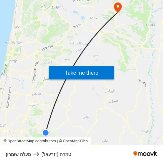 מעלה שומרון to טמרה (יזרעאל) map