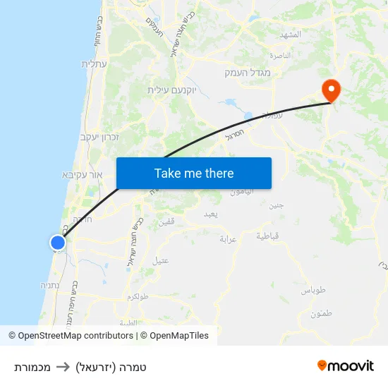מכמורת to טמרה (יזרעאל) map