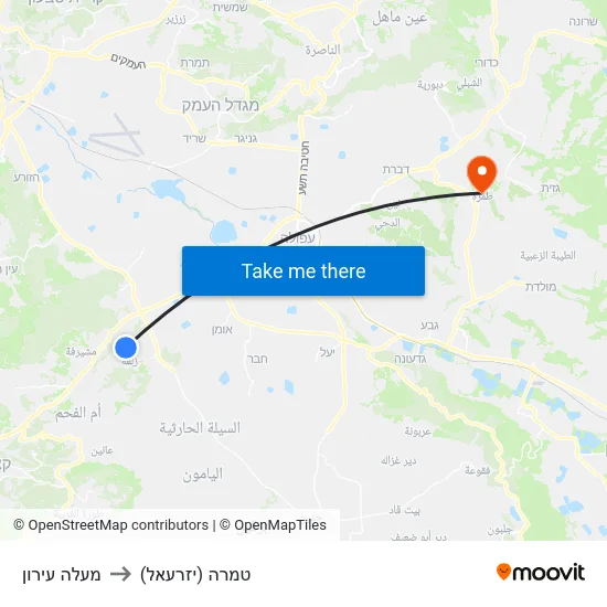 מעלה עירון to טמרה (יזרעאל) map