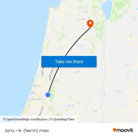 ברקת to טמרה (יזרעאל) map