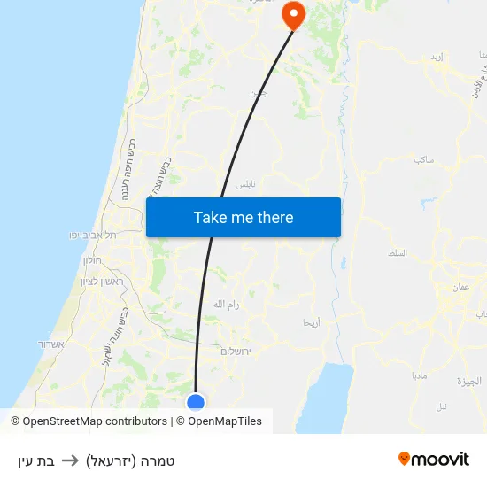 בת עין to טמרה (יזרעאל) map