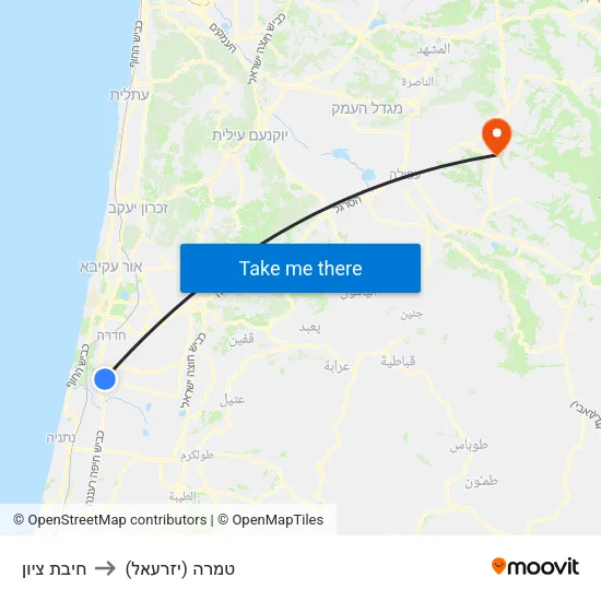 חיבת ציון to טמרה (יזרעאל) map