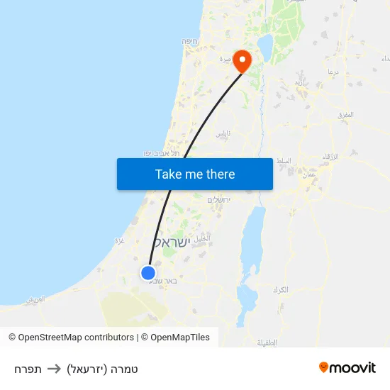 תפרח to טמרה (יזרעאל) map
