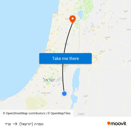 ערד to טמרה (יזרעאל) map