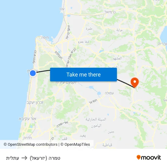 עתלית to טמרה (יזרעאל) map