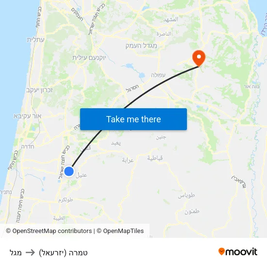 מגל to טמרה (יזרעאל) map