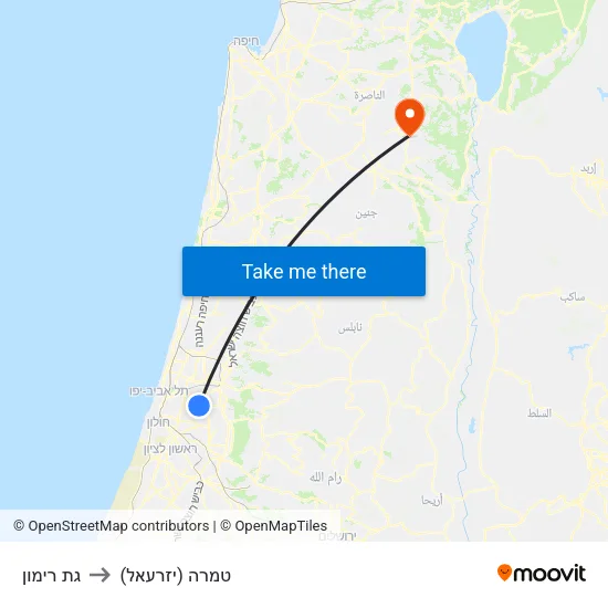 גת רימון to טמרה (יזרעאל) map