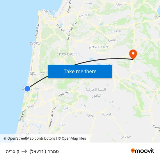 קיסריה to טמרה (יזרעאל) map