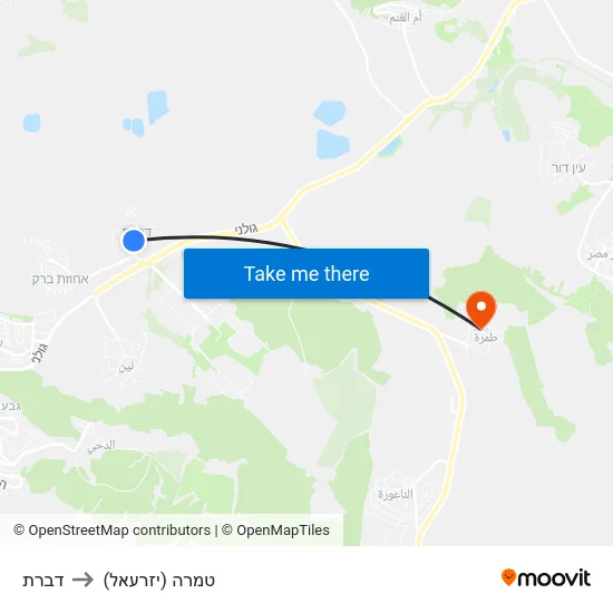 דברת to טמרה (יזרעאל) map