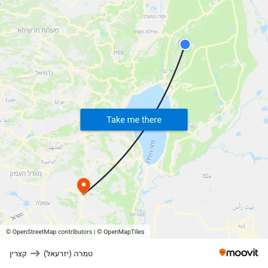 קצרין to טמרה (יזרעאל) map