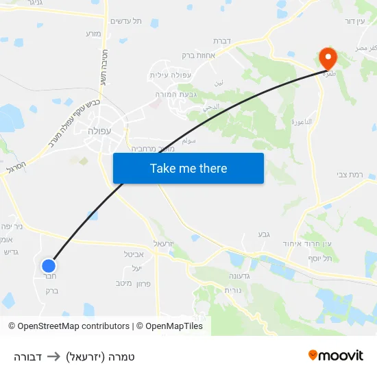דבורה to טמרה (יזרעאל) map