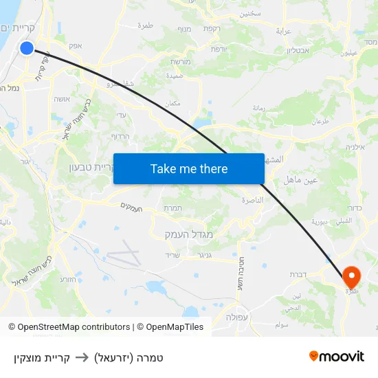 קריית מוצקין to טמרה (יזרעאל) map