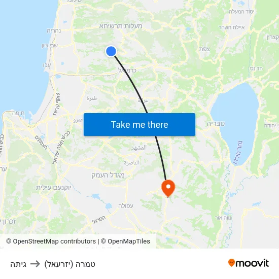 גיתה to טמרה (יזרעאל) map