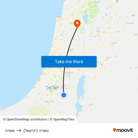 סוסיה to טמרה (יזרעאל) map