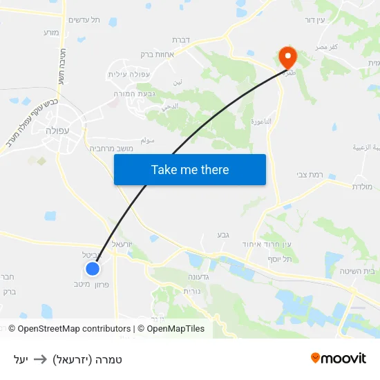 יעל to טמרה (יזרעאל) map