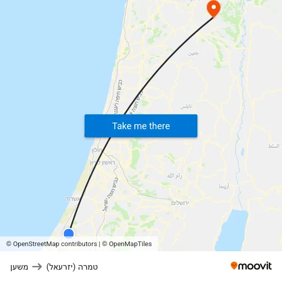 משען to טמרה (יזרעאל) map