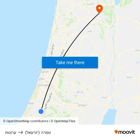 ערוגות to טמרה (יזרעאל) map