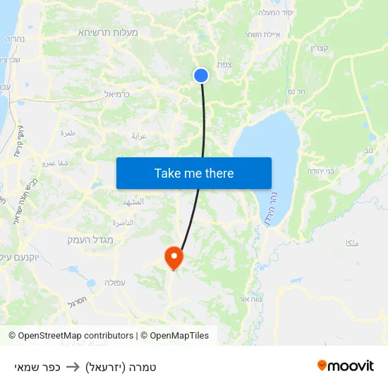 כפר שמאי to טמרה (יזרעאל) map