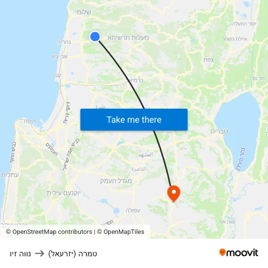 נווה זיו to טמרה (יזרעאל) map