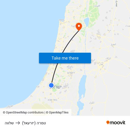 שלווה to טמרה (יזרעאל) map