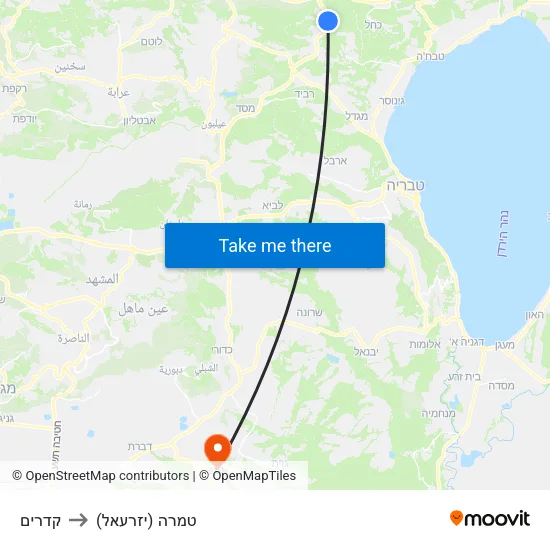 קדרים to טמרה (יזרעאל) map
