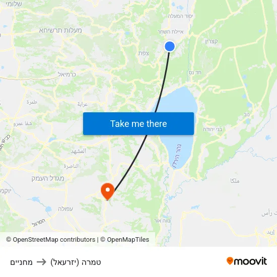 מחניים to טמרה (יזרעאל) map