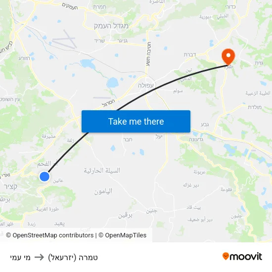 מי עמי to טמרה (יזרעאל) map