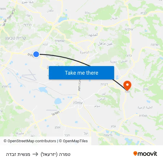מנשית זבדה to טמרה (יזרעאל) map