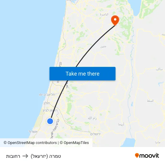 רחובות to טמרה (יזרעאל) map