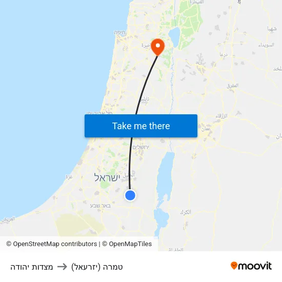 מצדות יהודה to טמרה (יזרעאל) map