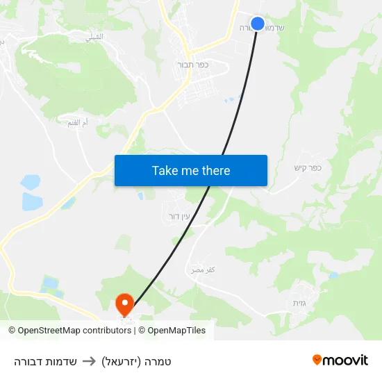 שדמות דבורה to טמרה (יזרעאל) map