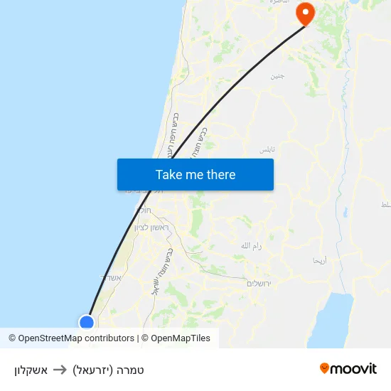 אשקלון to טמרה (יזרעאל) map