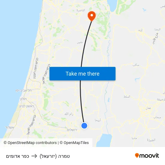 כפר אדומים to טמרה (יזרעאל) map