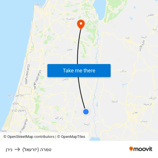 נירן to טמרה (יזרעאל) map