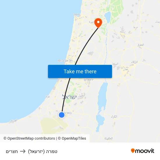 חצרים to טמרה (יזרעאל) map