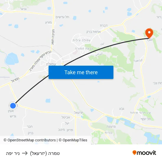 ניר יפה to טמרה (יזרעאל) map