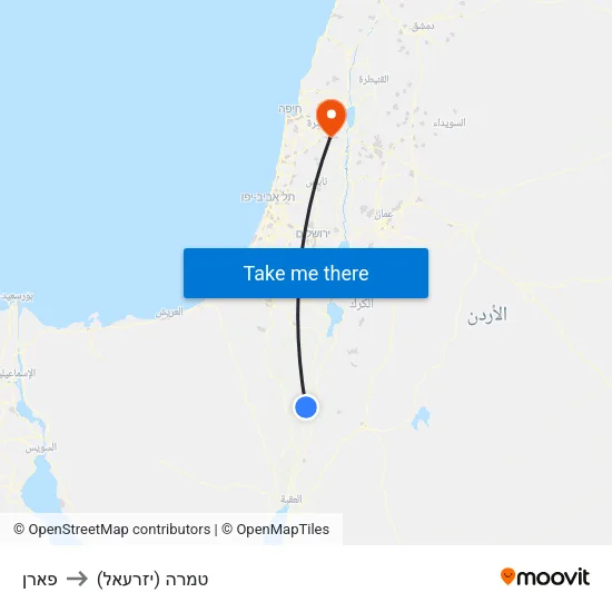פארן to טמרה (יזרעאל) map