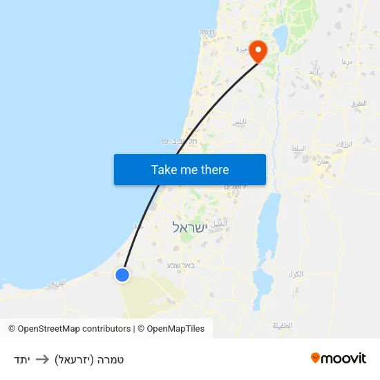 יתד to טמרה (יזרעאל) map