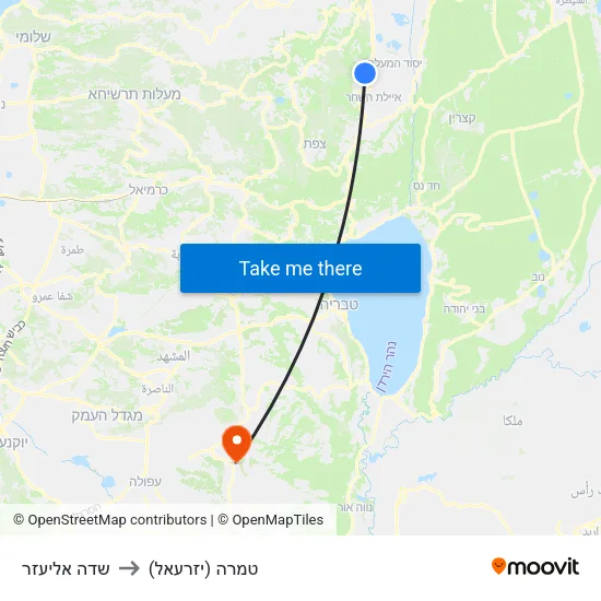 שדה אליעזר to טמרה (יזרעאל) map