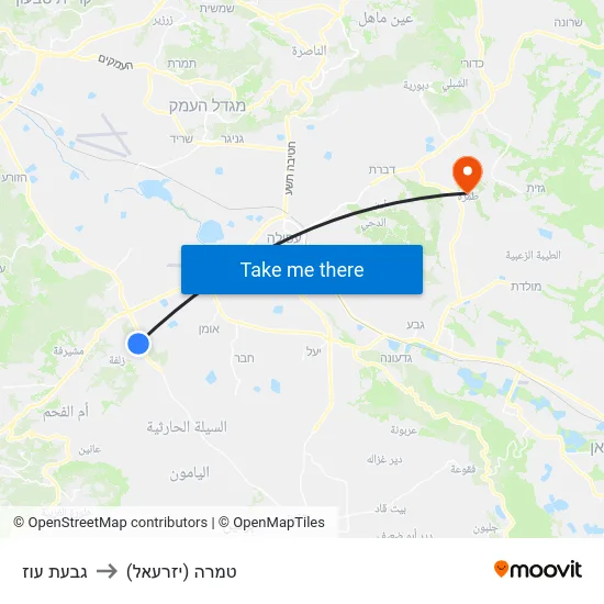 גבעת עוז to טמרה (יזרעאל) map