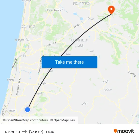 ניר אליהו to טמרה (יזרעאל) map