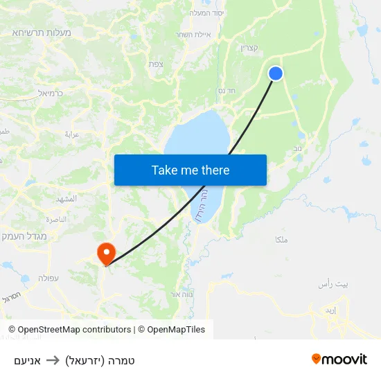 אניעם to טמרה (יזרעאל) map