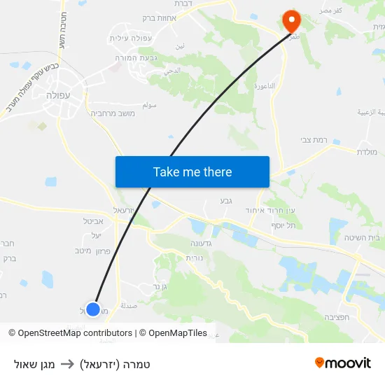 מגן שאול to טמרה (יזרעאל) map