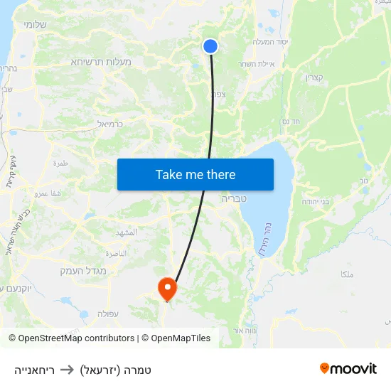 ריחאנייה to טמרה (יזרעאל) map