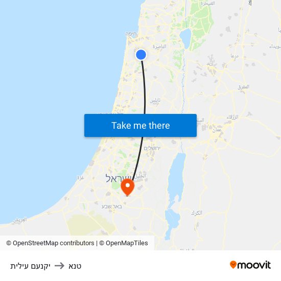 יקנעם עילית to טנא map