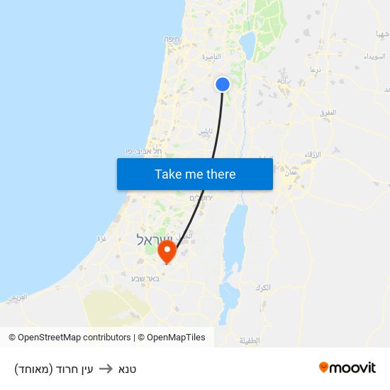 עין חרוד (מאוחד) to טנא map