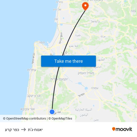 כפר קרע to יאנוח-ג'ת map