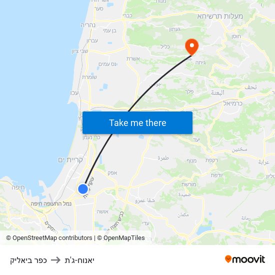 כפר ביאליק to יאנוח-ג'ת map